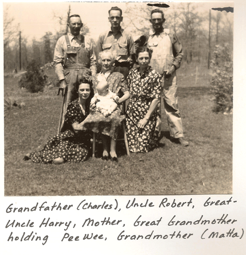 4 generations, Queen Victoria Eaton Bunyard holding 'PeeWee'